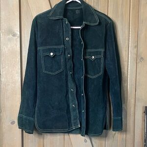 Vintage 70’s Dark Blue Suede Button-Up Shirt/Jacket